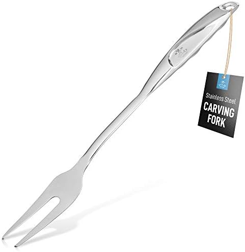  14 Inch Carving Fork For Meat - Stainless Steel Meat Fork Carving With Comfortable Handle - One Piece Serving Fork Utensil For Chicken, Steak, Turkey, And More
