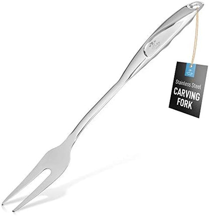  14 Inch Carving Fork For Meat - Stainless Steel Meat Fork Carving With Comfortable Handle - One Piece Serving Fork Utensil For Chicken, Steak, Turkey, And More