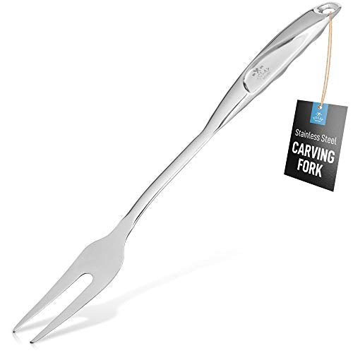  14 Inch Carving Fork For Meat - Stainless Steel Meat Fork Carving With Comfortable Handle - One Piece Serving Fork Utensil For Chicken, Steak, Turkey, And More