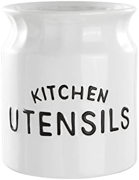  Karisky Utensil Holder, 6.5" Large Kitchen Utensil Holder For Kitchen Counter, Ceramic Cooking Utensil Crock, Decorative Utensil Caddy Organizer For Modern Farmhouse Kitchen Decor, Black