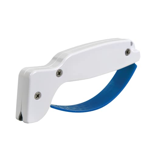  CcuSharp Knife & Tool Sharpener - Sharpens, Restores & Hones - Handheld Sharpener For Fishing, Camping, Hunting - Diamond-Honed Tungsten Carbide Sharpener - Great For Fillet Knives - White And Blue
