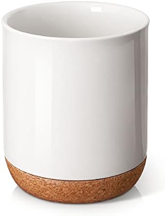  DOWAN Utensil Holder For Kitchen Counter, 7.5 Inches White Cooking Utensil Holder With Thicken Recycled Wooden Cork Mat, DIY Gifts For Moms And Grandma, Kitchen Decor,