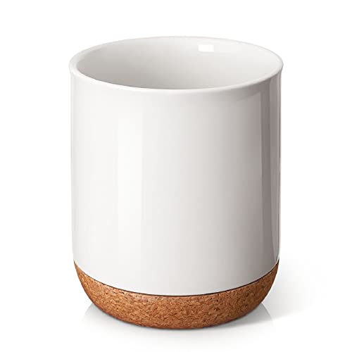  DOWAN Utensil Holder For Kitchen Counter, 7.5 Inches White Cooking Utensil Holder With Thicken Recycled Wooden Cork Mat, DIY Gifts For Moms And Grandma, Kitchen Decor,