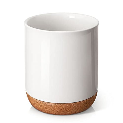  DOWAN Utensil Holder For Kitchen Counter, 7.5 Inches White Cooking Utensil Holder With Thicken Recycled Wooden Cork Mat, DIY Gifts For Moms And Grandma, Kitchen Decor,