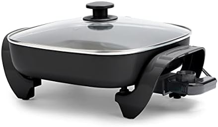  Healthy Ceramic Nonstick, 12" 5QT Square Electric Skillet With Glass Lid, Dishwasher Safe, Adjustable Temperature Control, PFAS-Free, Pink