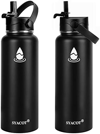  40 Oz Stainless Steel Water Bottle, Insulated Double Wall Vacuum Leak Proof Water Flask, Metal Thermo Canteen Mug —Wide Mouth With 2 Straw Lids