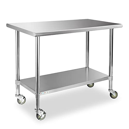  STABLEINK NSF Stainless Steel Table, 24 X 36 Inches Metal Prep & Work Table With Adjustable Undershelf And Table Foot, For Commercial Kitchen, Restaurant, Hotel And Garage (Without Caster Wheels)