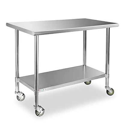  STABLEINK NSF Stainless Steel Table, 24 X 36 Inches Metal Prep & Work Table With Adjustable Undershelf And Table Foot, For Commercial Kitchen, Restaurant, Hotel And Garage (Without Caster Wheels)