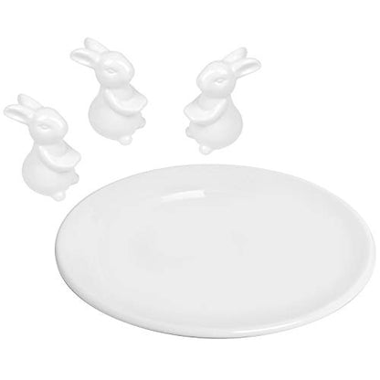  Decorative White Ceramic Cake Stand With Rabbit Design, 16-Inch Dessert Serving Tray
