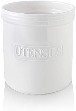  KOOV Cooking Utensil Holder, Large Ceramic Utensil Crock, Deep And Stable, Utensil Caddy For Countertop Letter Series (Yellow)