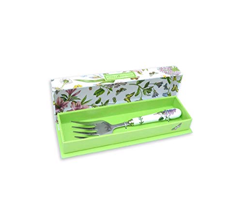  Botanic Garden Serving Fork | 9 Inch Serving Fork With Porcelain Handle | Features A Garden Lilac Motif | Made From Stainless Steel And Porcelain