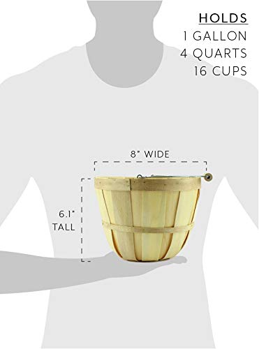  Round Wooden Baskets (2-Pack, Natural); Wood Fruit Buckets With Handle, 4-Quart Capacity; 6.1 Inch Tall By 8 Inch Diameter