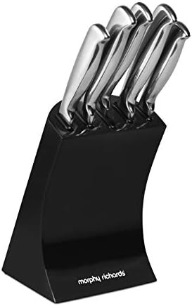 Morphy Richards Accents Knife Block, Satin, Stainless Steel Finish, 5 Piece, Std, Translucent Black