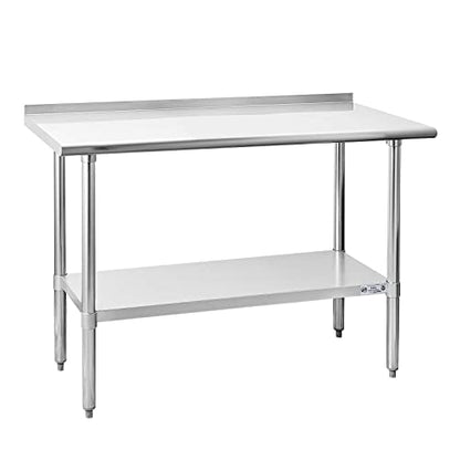  Ally Stainless Steel Table For Prep & Work 24 X 48 Inches, NSF Commercial Heavy Duty Table With Undershelf And Backsplash For Restaurant, Home And Hotel
