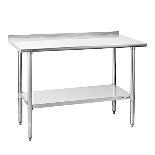  Ally Stainless Steel Table For Prep & Work 24 X 48 Inches, NSF Commercial Heavy Duty Table With Undershelf And Backsplash For Restaurant, Home And Hotel