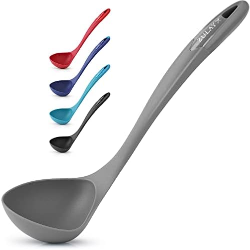  Soup Ladle Spoon With Comfortable Grip - Cooking And Serving Spoon For Soup, Chili, Gravy, Salad Dressing And Pancake Batter - Large Nylon Scoop & Soup Ladle Great For Canning And Pouring - Red