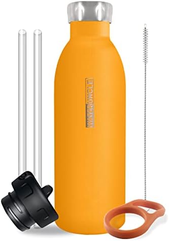  Insulated Water Bottles-17oz/500ml,Vacuum Insulated Stainless Steel Sport Water Bottledouble Cover (steel Cover And Straw Cover) Prevent Slippery Powder Coating (Black)…