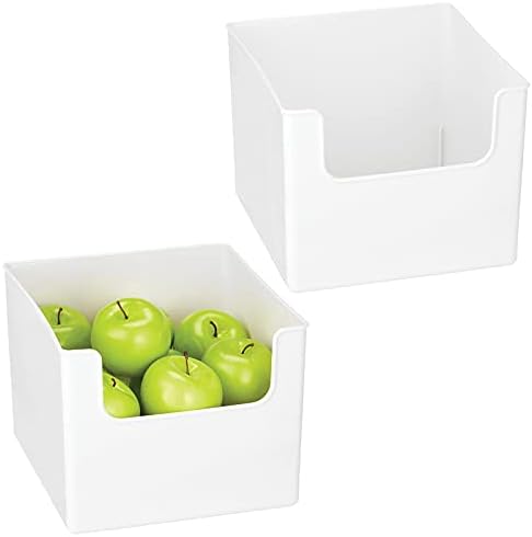 Modern Wide Plastic Open Front Dip Storage Organizer Bin Basket For Kitchen Organization - Shelf, Cupboard, Cabinet, And Pantry Organizing Decor - Ligne Collection - 2 Pack - Clear