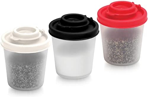  Alt And Pepper Shakers Moisture Proof Mini Salt Shaker To Go Camping Picnic Outdoors Kitchen Lunch Boxes Travel Spice Set Clear With Colored Lids Plastic Airtight Spice Jar Dispenser (Small, 3 Pack)