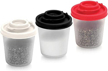  Alt And Pepper Shakers Moisture Proof Mini Salt Shaker To Go Camping Picnic Outdoors Kitchen Lunch Boxes Travel Spice Set Clear With Colored Lids Plastic Airtight Spice Jar Dispenser (Small, 3 Pack)
