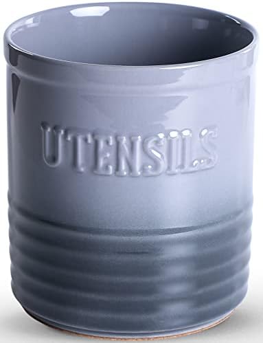  Kitchen Utensil Holder, Ceramic Utensil Crock Organizer For Countertop, H 7"x W6" Large Cooking Utensil Holder With Anti-slip Cork Bottom For Home Décor, Christmas Red