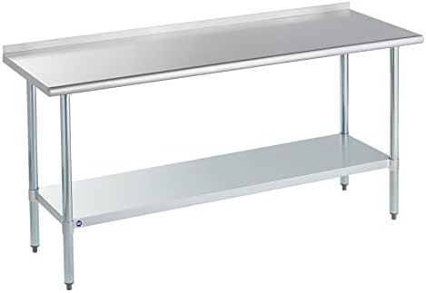  OCKPOINT Stainless Steel Table For Prep & Work With Backsplash 60x24 Inches, NSF Metal Commercial Kitchen Table With Adjustable Under Shelf And Table Foot For Restaurant, Home And Hotel