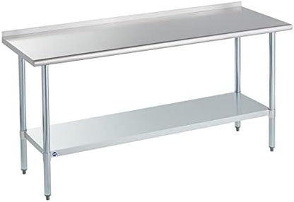  OCKPOINT Stainless Steel Table For Prep & Work With Backsplash 60x24 Inches, NSF Metal Commercial Kitchen Table With Adjustable Under Shelf And Table Foot For Restaurant, Home And Hotel