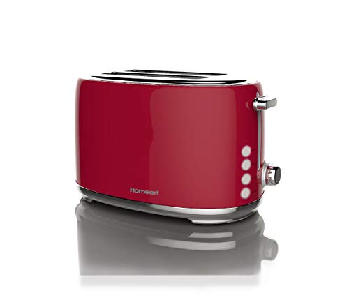  Artisan 2-Slice Toaster - Stainless Steel With Removable Crumb Tray, Adjustable Browning Control With Multiple Settings To Cancel, Defrost And Bagel - 800W, Red