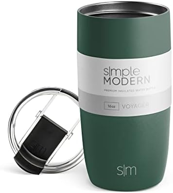  Travel Coffee Mug Tumbler With Flip Lid | Reusable Insulated Stainless Steel Cold Brew Iced Coffee Cup Thermos | Gifts For Women Men Him Her | Voyager Collection | 16oz | Almond Birch