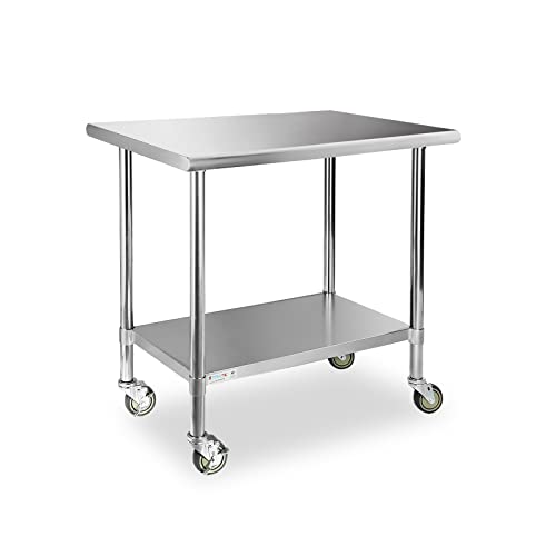  STABLEINK NSF Stainless Steel Table, 24 X 36 Inches Metal Prep & Work Table With Adjustable Undershelf And Table Foot, For Commercial Kitchen, Restaurant, Hotel And Garage (Without Caster Wheels)