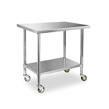  STABLEINK NSF Stainless Steel Table, 24 X 36 Inches Metal Prep & Work Table With Adjustable Undershelf And Table Foot, For Commercial Kitchen, Restaurant, Hotel And Garage (Without Caster Wheels)