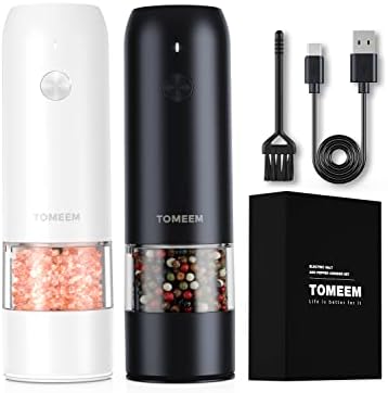  [Upgraded Larger Capacity] Electric Salt And Pepper Grinder Set - USB Rechargeable One Hand Operation Automatic Pepper Grinder And Salt Grinder With Adjustable Coarseness & LED Light Refillable