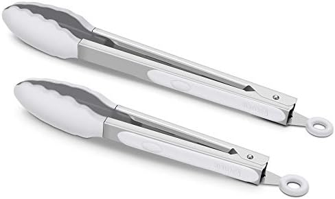  2 Pack Black Kitchen Tongs, Premium Silicone BPA Free Non-Stick Stainless Steel BBQ Cooking Grilling Locking Food Tongs, 9-Inch & 12-Inch