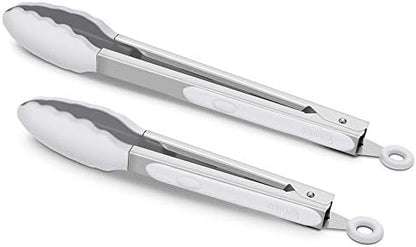  2 Pack Black Kitchen Tongs, Premium Silicone BPA Free Non-Stick Stainless Steel BBQ Cooking Grilling Locking Food Tongs, 9-Inch & 12-Inch