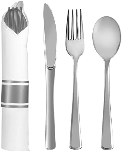  Pre Rolled Napkin And Cutlery Set - 120 Pack Gold Disposable Silverware Include 120 Forks, 120 Knives, 120 Spoons, 120 Napkins For Parties, Weddings And Catering EventsGold 120Pcs)