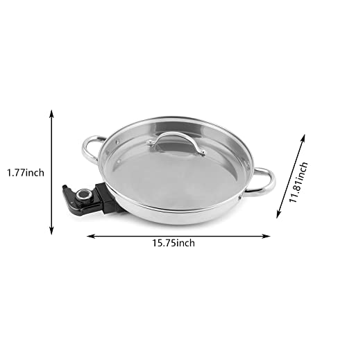  11.8" Large Capacity Electric Skillet - For Fry Bake Steam Simmer (Silver)