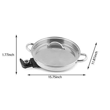  11.8" Large Capacity Electric Skillet - For Fry Bake Steam Simmer (Silver)