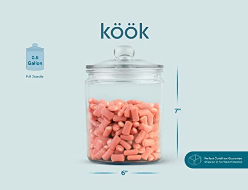  Glass Kitchen Jars, Food & Cookie Storage Containers For Pantry, Bathroom Apothecary Canisters, Dishwasher Safe, With Chalk And Labels, 1/2 Gallon, Set Of 2