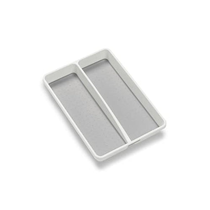  Mini 2-Compartment Plastic Utensil Tray For Drawers, Multipurpose Storage Tray Drawer Organizer, White