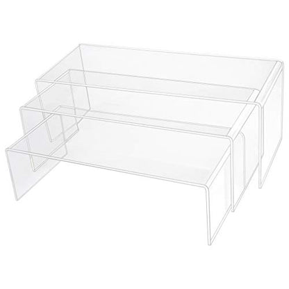 3 Pack Large Clear Acrylic Riser Set, Acrylic Display Risers Shelf Showcase Fixtures For Jewelry Display Stand, 5mm Thickness (3 Sizes A)