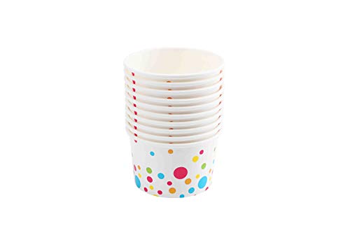  Paper Ice Cream Cups (Polka Dots Design) - 100-Count - 8 Oz Disposable Dessert Bowls For Hot Or Cold Food, 8-Ounce Party Supplies Treat Cups For Sundae, Frozen Yogurt, Soup, White