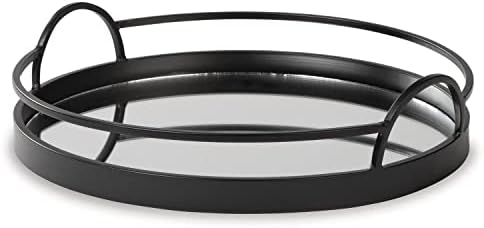  By Ashley Adria Contemporary Metal Serving Tray With Mirrored Base, Black