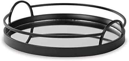  By Ashley Adria Contemporary Metal Serving Tray With Mirrored Base, Black