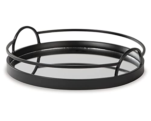  By Ashley Adria Contemporary Metal Serving Tray With Mirrored Base, Black
