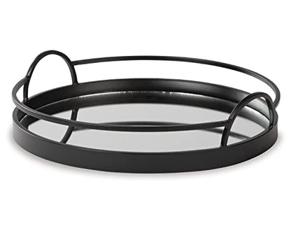  By Ashley Adria Contemporary Metal Serving Tray With Mirrored Base, Black