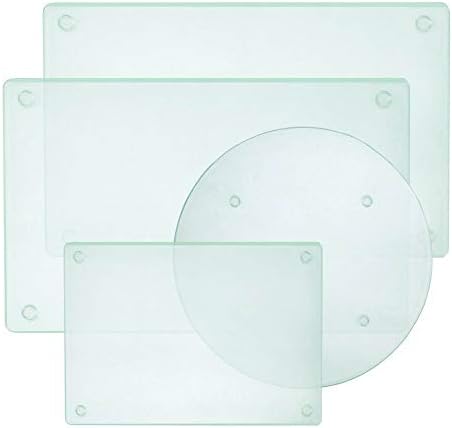  Clear Tempered Glass Cutting Board Set Of 4, Non Slip Glass Trays For Kitchen Countertop By Murrey Home, Heat Resistant, No Stain, 11.75"x15.75", 7.75"x11.75" & Round 11.75"
