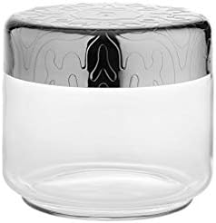 Alessi "Dressed" Glass Jar Hermetic Lid In 18/10 Stainless Steel Mirror Polished With Relief Decoration, Silver