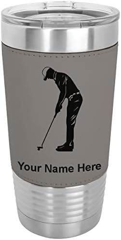  20oz Vacuum Insulated Tumbler Mug, Golfer Putting, Personalized Engraving Included (Faux Leather, Rustic)