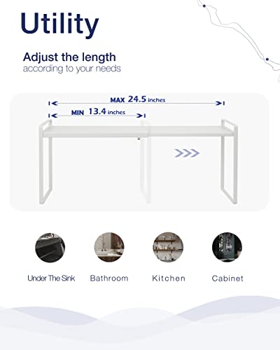  Nxconsu Expandable Cabinet Shelf Organizer Storage Rack Shelf Riser For Kitchen Pantry Cupboard Bathroom Under Sink Counter Countertop Desk Space Saver Freestanding Stackable Heavy Duty White Large