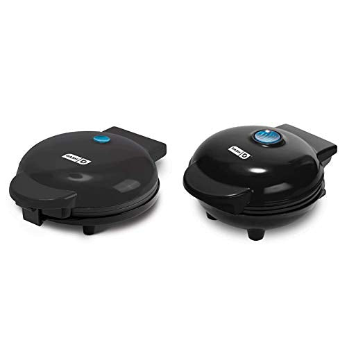 Dash Ash DEWM8100BK Express 8” Waffle Maker Machine, 8 Inch, Black & DMS001BK Mini Round, Electric Griddle Machine For Individual Pancakes, Cookies, Eggs & Other With Indicator Light, Black